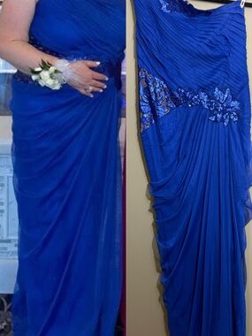 Tadashi Shoji Cobalt Blue One-Shoulder Evening Gown with Sequin Embellishment